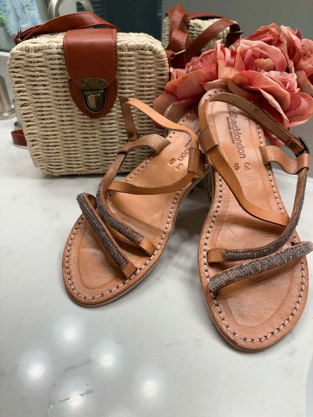 Laid Back London Azari Beaded Leather Sandals Size 39 / US 9